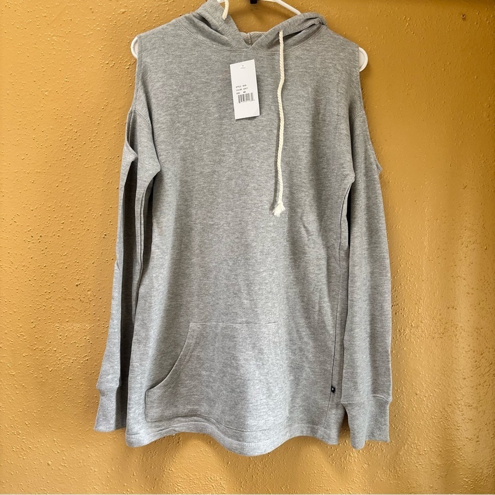 Pennant Cold Shoulder Hoodie Grey French Terry Sweatshirt 5418 Womens MD NEW